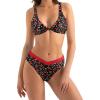 imageMOOSLOVER Women V Neck Knot Front High Waisted Bikini Sets High Cut Two Piece SwimsuitBlack Red