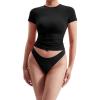 imageMOOSLOVER Womens Casual Basic Going Out Crop Tops Short Sleeve Crew Neck Tight T Shirts