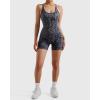imageMOOSLOVER Women Strappy Backless Jumpsuits Tummy Control Bodycon Yoga Romper One Piece Workout Jumpsuit Shorts1 Blue Leopard