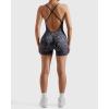 imageMOOSLOVER Women Strappy Backless Jumpsuits Tummy Control Bodycon Yoga Romper One Piece Workout Jumpsuit Shorts1 Blue Leopard