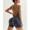imageMOOSLOVER Women Strappy Backless Jumpsuits Tummy Control Bodycon Yoga Romper One Piece Workout Jumpsuit Shorts1 Blue Leopard