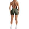 imageMOOSLOVER Women Strappy Backless Jumpsuits Tummy Control Bodycon Yoga Romper One Piece Workout Jumpsuit Shorts1 Green