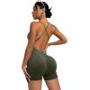 imageMOOSLOVER Women Strappy Backless Jumpsuits Tummy Control Bodycon Yoga Romper One Piece Workout Jumpsuit Shorts1 Green