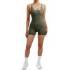 imageMOOSLOVER Women Strappy Backless Jumpsuits Tummy Control Bodycon Yoga Romper One Piece Workout Jumpsuit Shorts1 Green