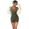 imageMOOSLOVER Women Strappy Backless Jumpsuits Tummy Control Bodycon Yoga Romper One Piece Workout Jumpsuit Shorts1 Green