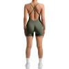 imageMOOSLOVER Women Strappy Backless Jumpsuits Tummy Control Bodycon Yoga Romper One Piece Workout Jumpsuit Shorts1 Green