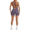 imageMOOSLOVER Women Strappy Backless Jumpsuits Tummy Control Bodycon Yoga Romper One Piece Workout Jumpsuit Shorts1 Purple