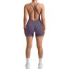 imageMOOSLOVER Women Strappy Backless Jumpsuits Tummy Control Bodycon Yoga Romper One Piece Workout Jumpsuit Shorts1 Purple
