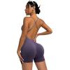 imageMOOSLOVER Women Strappy Backless Jumpsuits Tummy Control Bodycon Yoga Romper One Piece Workout Jumpsuit Shorts1 Purple