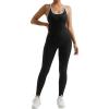 imageMOOSLOVER Women Strappy Backless One Piece Jumpsuits Tummy Control Padded Workout Rompers1 Black White