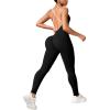 imageMOOSLOVER Women Strappy Backless One Piece Jumpsuits Tummy Control Padded Workout Rompers1 Black White