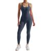 imageMOOSLOVER Women Strappy Backless One Piece Jumpsuits Tummy Control Padded Workout Rompers1 Blue