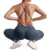 imageMOOSLOVER Women Strappy Backless One Piece Jumpsuits Tummy Control Padded Workout Rompers1 Blue