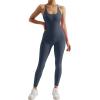imageMOOSLOVER Women Strappy Backless One Piece Jumpsuits Tummy Control Padded Workout Rompers1 Blue