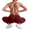 imageMOOSLOVER Women Strappy Backless One Piece Jumpsuits Tummy Control Padded Workout Rompers1 Burgundy
