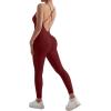 imageMOOSLOVER Women Strappy Backless One Piece Jumpsuits Tummy Control Padded Workout Rompers1 Burgundy