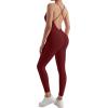 imageMOOSLOVER Women Strappy Backless One Piece Jumpsuits Tummy Control Padded Workout Rompers1 Burgundy