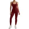 imageMOOSLOVER Women Strappy Backless One Piece Jumpsuits Tummy Control Padded Workout Rompers1 Burgundy