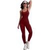 imageMOOSLOVER Women Strappy Backless One Piece Jumpsuits Tummy Control Padded Workout Rompers1 Burgundy