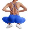 imageMOOSLOVER Women Strappy Backless One Piece Jumpsuits Tummy Control Padded Workout Rompers1 Cobalt Blue