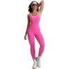 imageMOOSLOVER Women Strappy Backless One Piece Jumpsuits Tummy Control Padded Workout Rompers1 Pink White