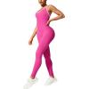 imageMOOSLOVER Women Strappy Backless One Piece Jumpsuits Tummy Control Padded Workout Rompers1 Pink White