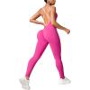 imageMOOSLOVER Women Strappy Backless One Piece Jumpsuits Tummy Control Padded Workout Rompers1 Pink White