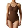 imageMOOSLOVER Women Zipper Sleeveless Shapewear Bodysuits Tummy Control Sculpting Body Suits Basic Cami TopBrown