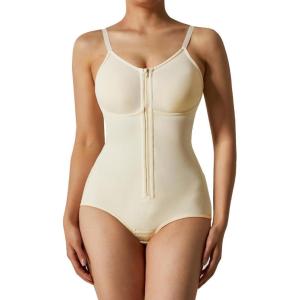 imageMOOSLOVER Women Zipper Sleeveless Shapewear Bodysuits Tummy Control Sculpting Body Suits Basic Cami TopBeige