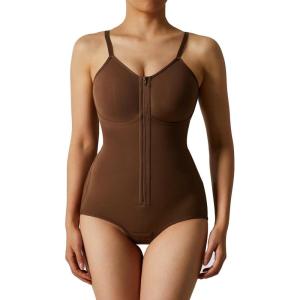 imageMOOSLOVER Women Zipper Sleeveless Shapewear Bodysuits Tummy Control Sculpting Body Suits Basic Cami TopBrown