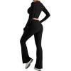 imageMOOSLOVER Women Seamed Detail Flare Leggings Elastic High Waisted Bell Bottom Bootcut Yoga Casual Pants1 Black