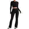 imageMOOSLOVER Women Seamed Detail Flare Leggings Elastic High Waisted Bell Bottom Bootcut Yoga Casual Pants1 Black