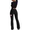 imageMOOSLOVER Women Seamed Detail Flare Leggings Elastic High Waisted Bell Bottom Bootcut Yoga Casual Pants1 Black