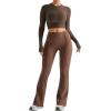 imageMOOSLOVER Women Seamed Detail Flare Leggings Elastic High Waisted Bell Bottom Bootcut Yoga Casual Pants1 Brown