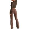 imageMOOSLOVER Women Seamed Detail Flare Leggings Elastic High Waisted Bell Bottom Bootcut Yoga Casual Pants1 Brown