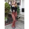 imageMOOSLOVER Women Seamed Detail Flare Leggings Elastic High Waisted Bell Bottom Bootcut Yoga Casual Pants1 Brown