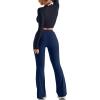 imageMOOSLOVER Women Seamed Detail Flare Leggings Elastic High Waisted Bell Bottom Bootcut Yoga Casual Pants1 Navy