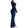 imageMOOSLOVER Women Seamed Detail Flare Leggings Elastic High Waisted Bell Bottom Bootcut Yoga Casual Pants1 Navy