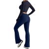 imageMOOSLOVER Women Seamed Detail Flare Leggings Elastic High Waisted Bell Bottom Bootcut Yoga Casual Pants1 Navy