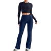 imageMOOSLOVER Women Seamed Detail Flare Leggings Elastic High Waisted Bell Bottom Bootcut Yoga Casual Pants1 Navy