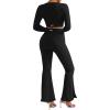 imageMOOSLOVER Women Seamed Detail Flare Leggings Elastic High Waisted Bell Bottom Bootcut Yoga Casual Pants3 Ribbed Black