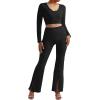 imageMOOSLOVER Women Seamed Detail Flare Leggings Elastic High Waisted Bell Bottom Bootcut Yoga Casual Pants3 Ribbed Black