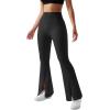 imageMOOSLOVER Women Seamed Detail Flare Leggings Elastic High Waisted Bell Bottom Bootcut Yoga Casual Pants3 Ribbed Black