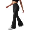 imageMOOSLOVER Women Seamed Detail Flare Leggings Elastic High Waisted Bell Bottom Bootcut Yoga Casual Pants3 Ribbed Black