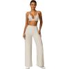 imageMOOSLOVER Womens High Waisted Wide Leg Yoga Pants Comfy Stretchy Loose Pants Black S M L XLKhaki