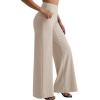 imageMOOSLOVER Womens High Waisted Wide Leg Yoga Pants Comfy Stretchy Loose Pants Black S M L XLKhakiwith Pockets