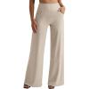 imageMOOSLOVER Womens High Waisted Wide Leg Yoga Pants Comfy Stretchy Loose Pants Black S M L XLKhakiwith Pockets