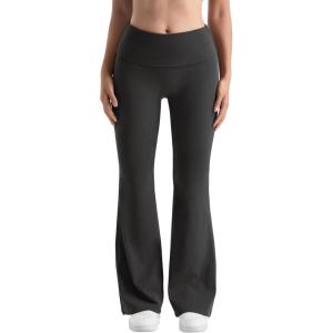 imageMOOSLOVER Women Flare Leggings Fold Over Bootcut Yoga Pants Casual Y2K Lounge Pants Comfy Cotton LeggingsGrey