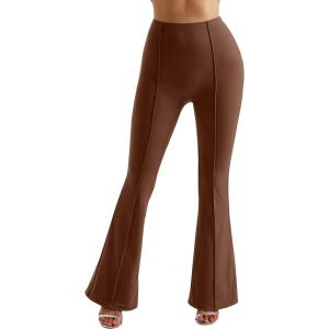 imageMOOSLOVER Women Seamed Detail Flare Leggings Elastic High Waisted Bell Bottom Bootcut Yoga Casual Pants1 Brown