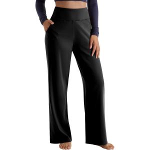 imageMOOSLOVER Women Seamed Detail Flare Leggings Elastic High Waisted Bell Bottom Bootcut Yoga Casual Pants2 Black